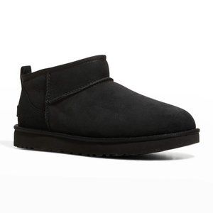 NEW UGG WOMEN'S ULTRA‎ MINI SUEDE SHEARLING LINED BOOTS BLACK